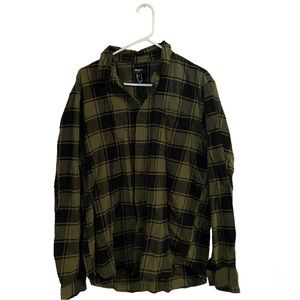 Mens Forever 21 Shirt Green & Black Plaid Long Sleeve Flannel L Large